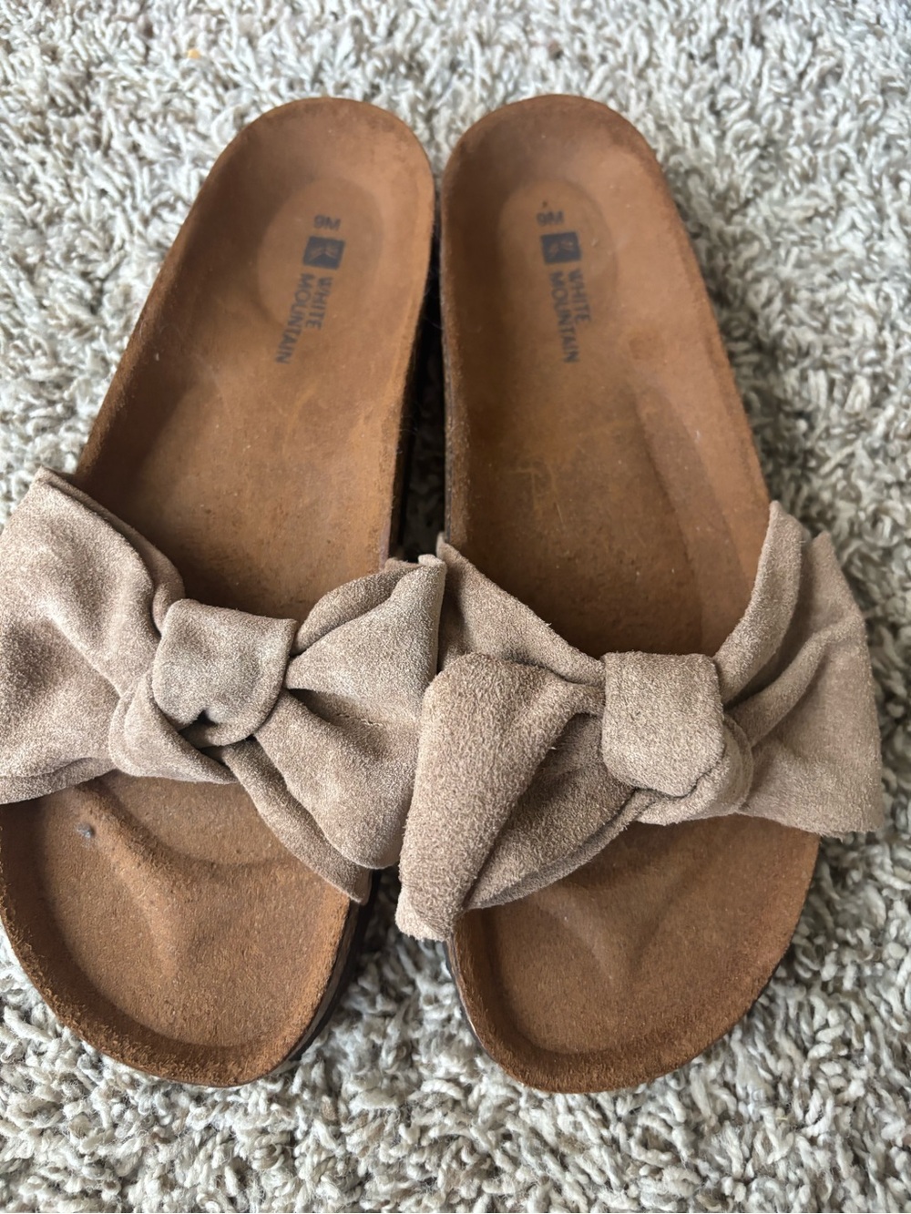 White Mountain Taupe Knotted Suede Slide Mules Birkenstock cork